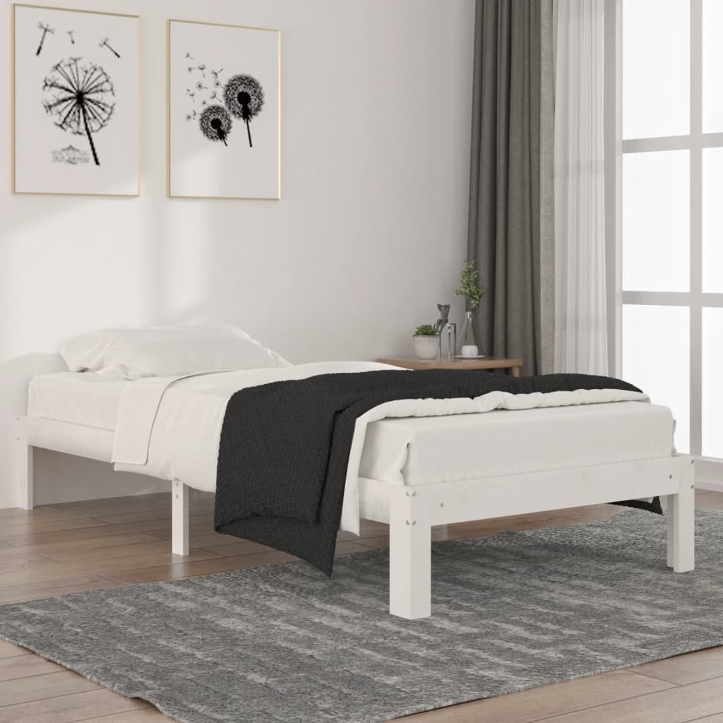 Berkfield Bed Frame White Solid Wood Pine 90x200 cm