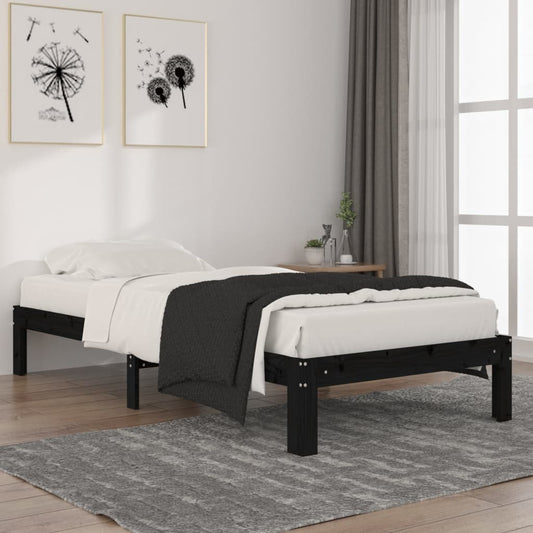 Berkfield Bed Frame Black Solid Wood Pine 90x200 cm
