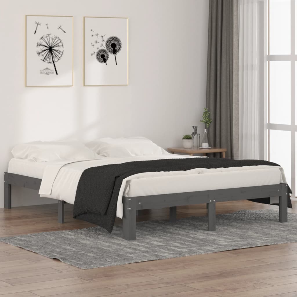 Berkfield Bed Frame Grey Solid Wood 150x200 cm King Size