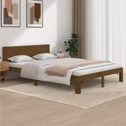 Berkfield Bed Frame Honey Brown Solid Wood Pine 140x190 cm