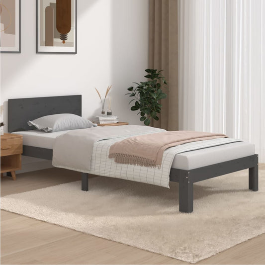 Berkfield Bed Frame Grey Solid Wood Pine 90x200 cm