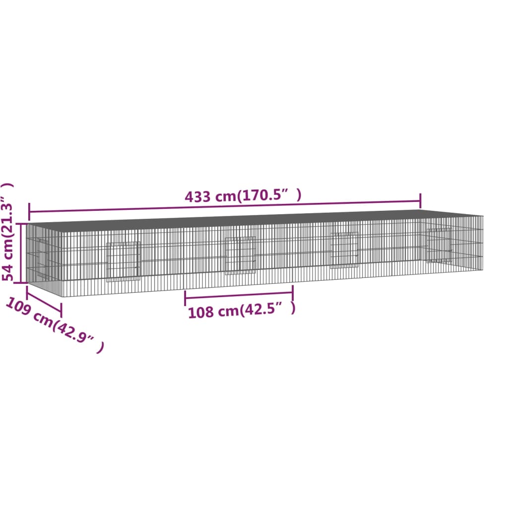 Berkfield 4-Panel Rabbit Cage 433x109x54 cm Galvanised Iron