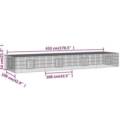 Berkfield 4-Panel Rabbit Cage 433x109x54 cm Galvanised Iron