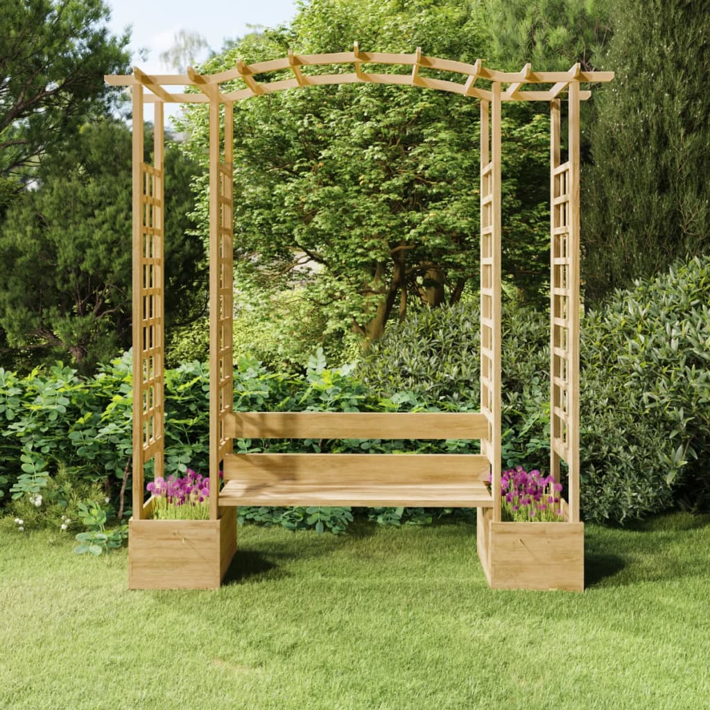 Berkfield Garden Pergola with Bench&Planters Impregnated Solid Wood Pine