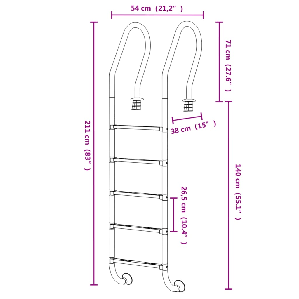 Berkfield Pool Ladder 54x38x211 cm 304 Stainless Steel