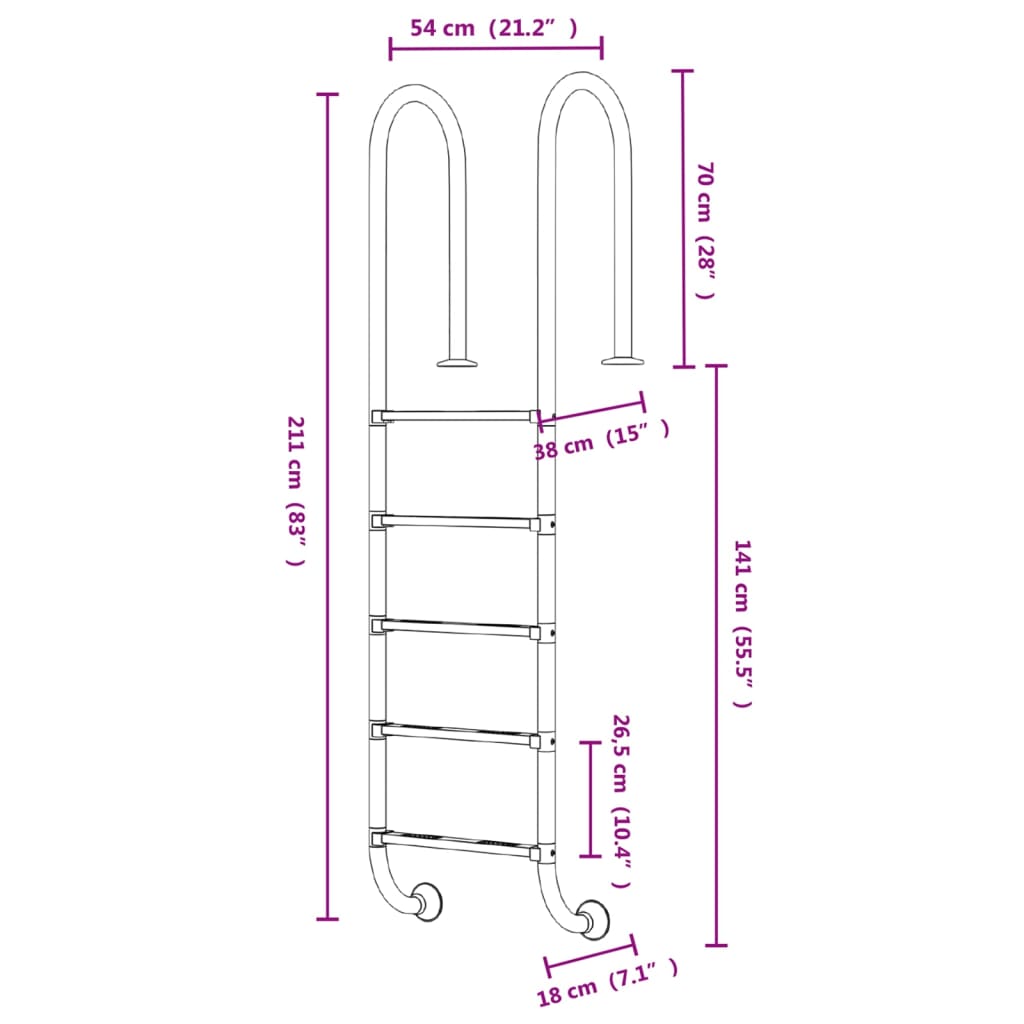 Berkfield Pool Ladder 54x38x211 cm 304 Stainless Steel