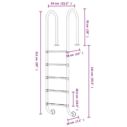 Berkfield Pool Ladder 54x38x211 cm 304 Stainless Steel