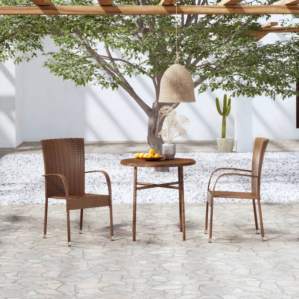 Berkfield 3 Piece Garden Dining Set Poly Rattan Brown