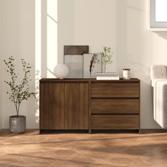 Berkfield 2 Piece Sideboard Brown Oak Engineered Wood