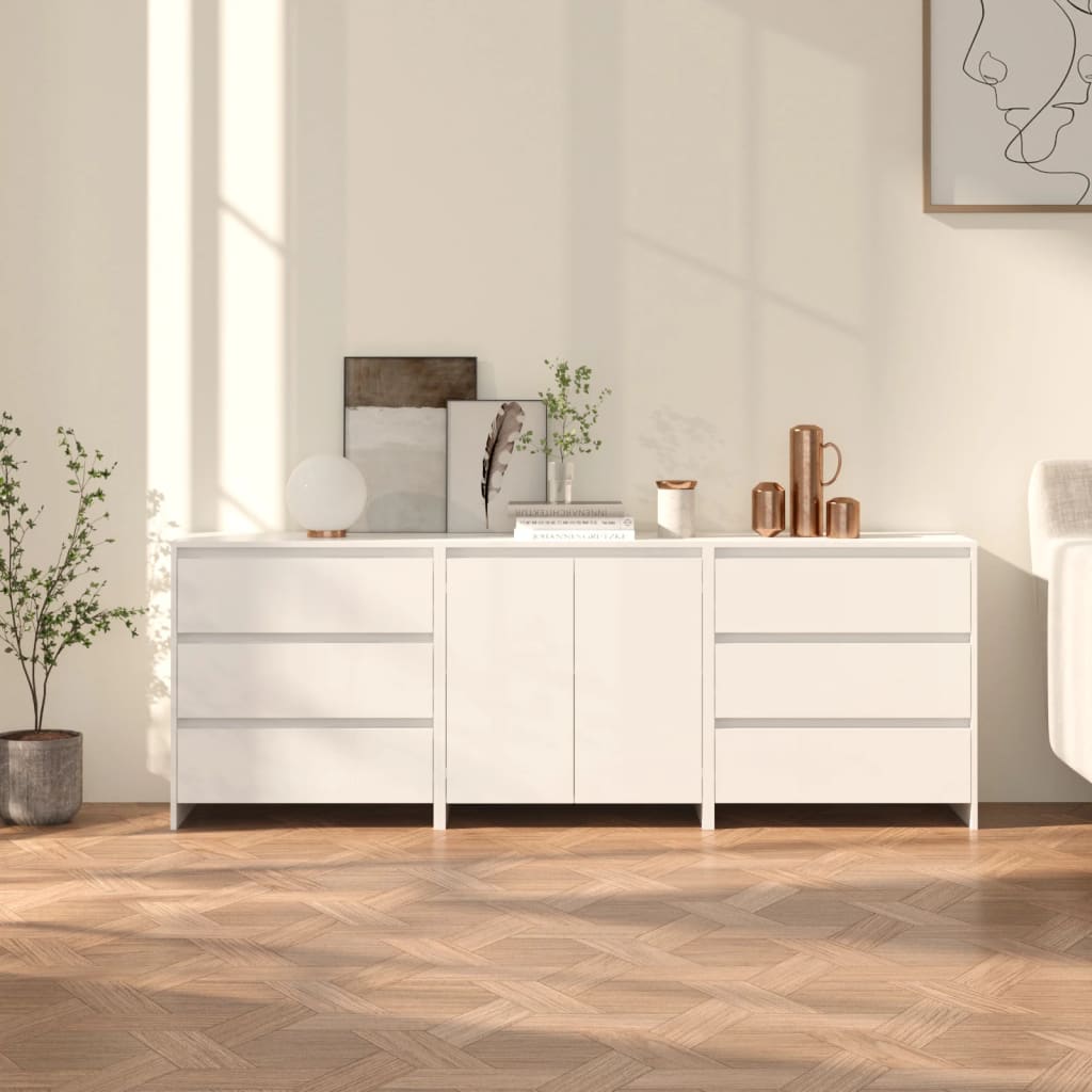 Berkfield 3 Piece Sideboard High Gloss White Engineered Wood
