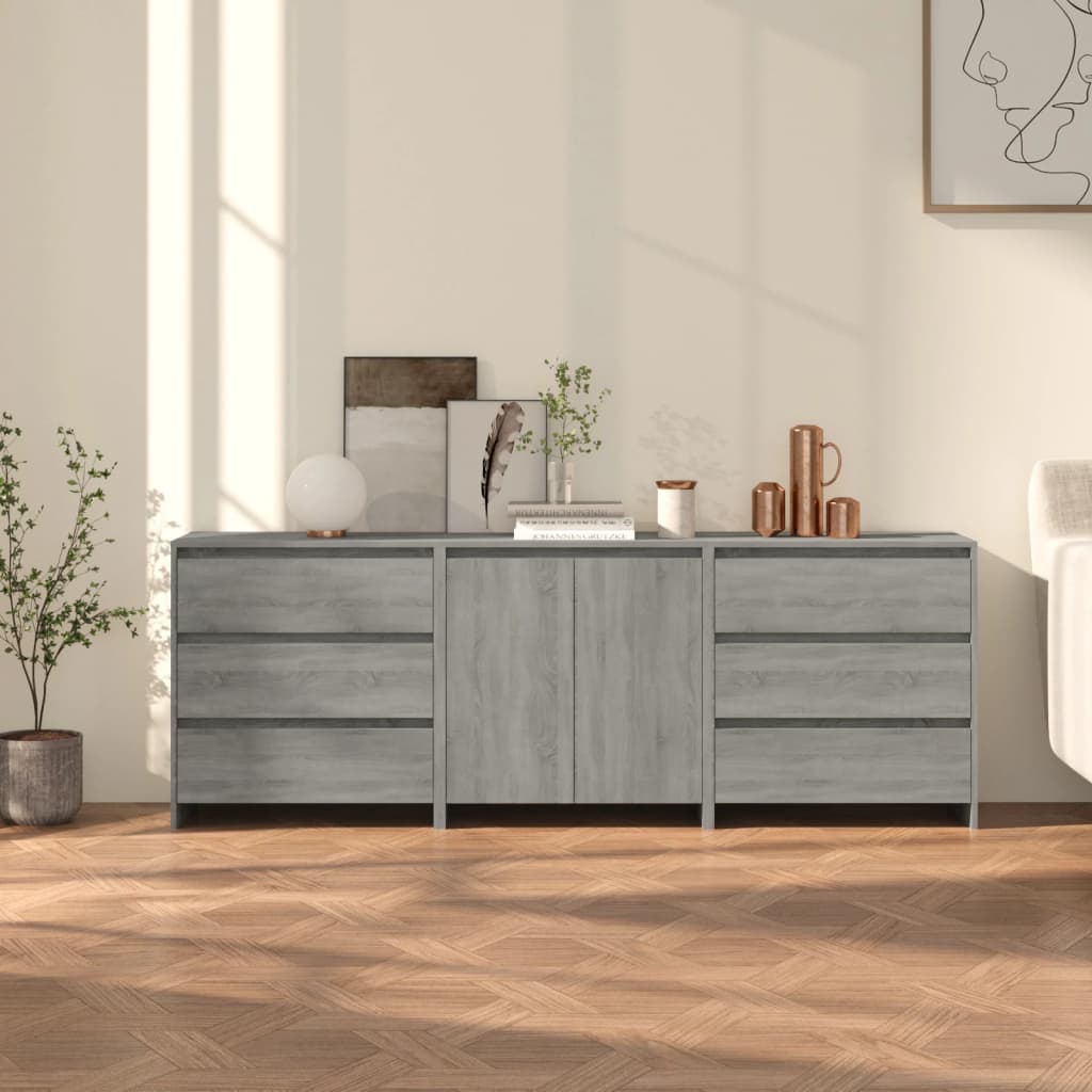 Berkfield 3 Piece Sideboard Grey Sonoma Engineered Wood