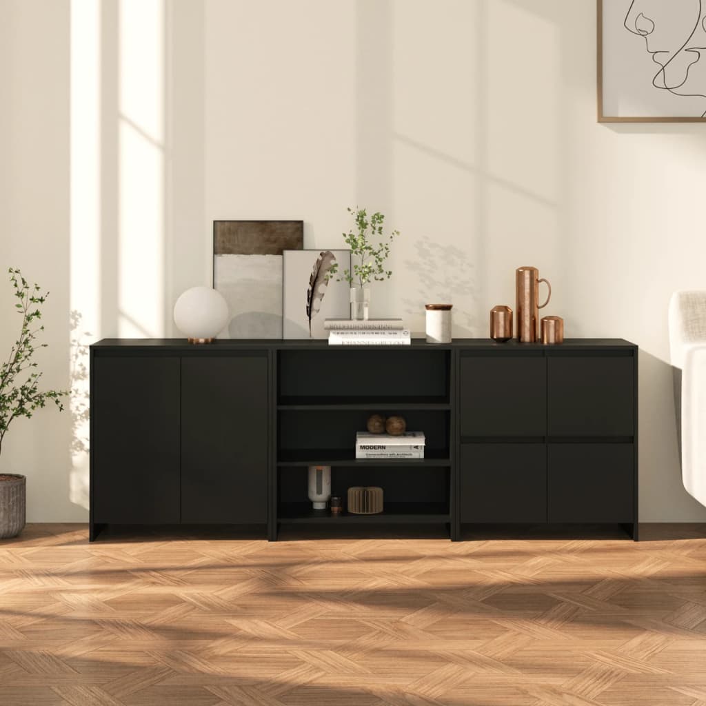 Berkfield 3 Piece Sideboard Black Engineered Wood