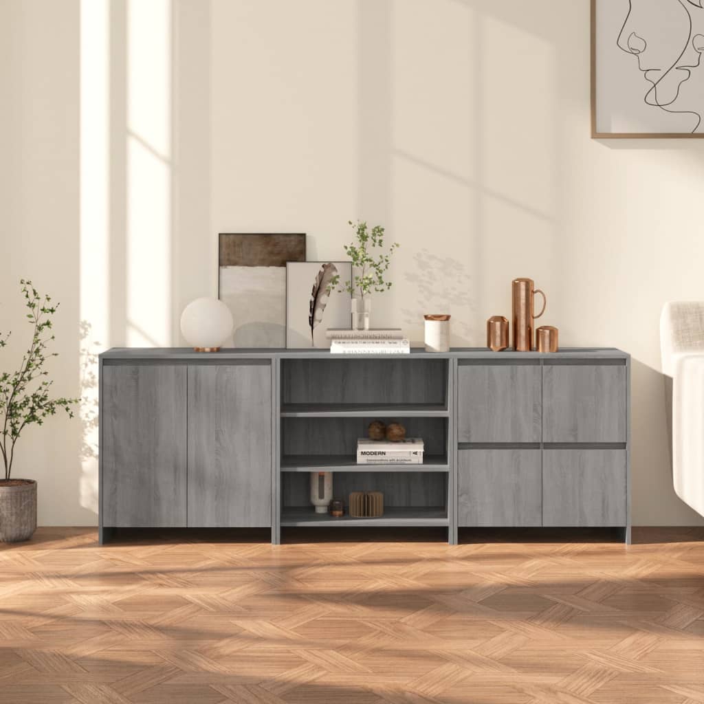Berkfield 3 Piece Sideboard Grey Sonoma Engineered Wood
