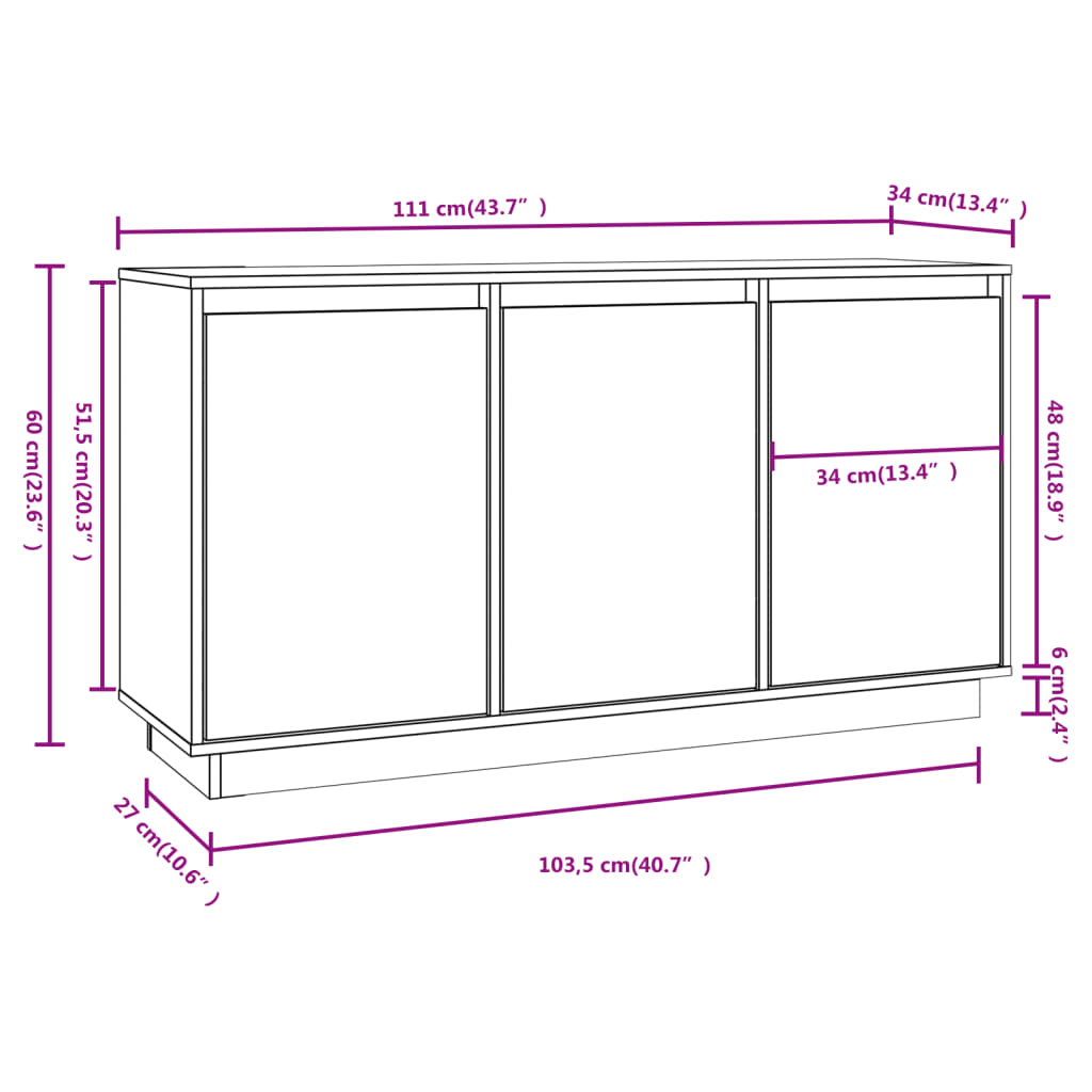 Berkfield Sideboard Honey Brown 111x34x60 cm Solid Wood Pine