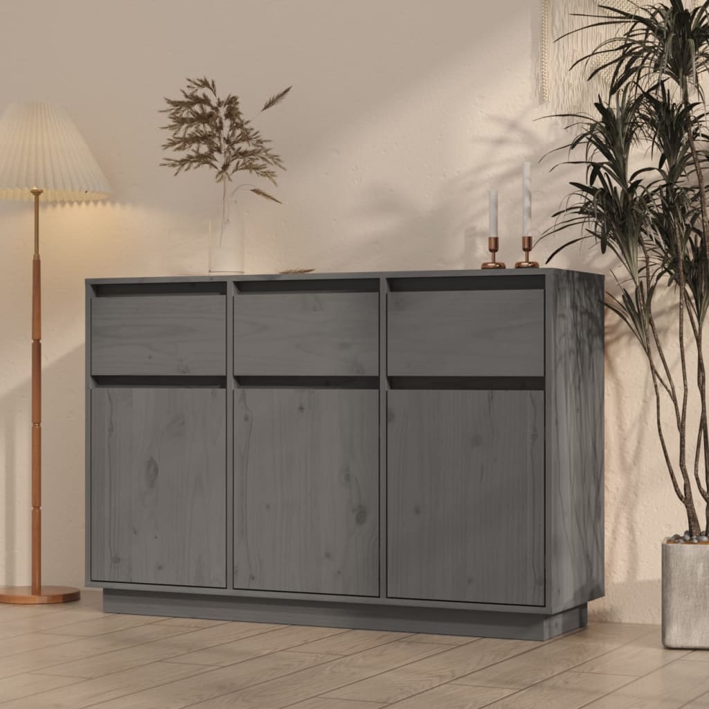 Berkfield Sideboard Grey 110x34x75 cm Solid Wood Pine