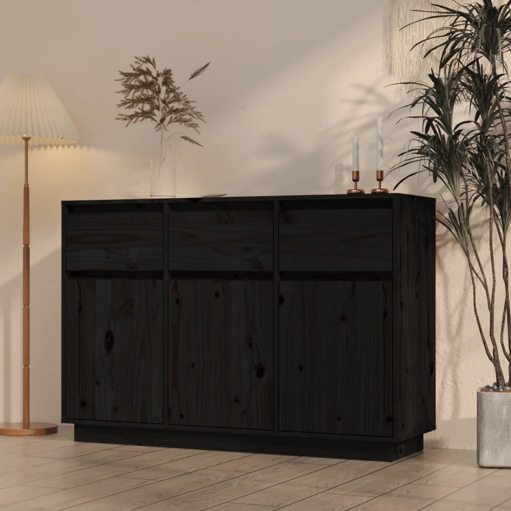 Berkfield Sideboard Black 110x34x75 cm Solid Wood Pine