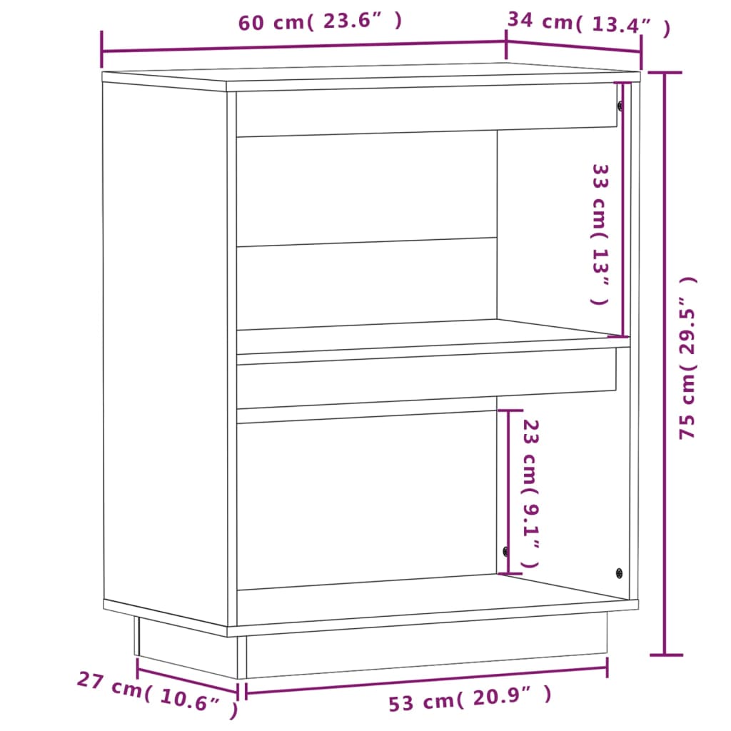 Berkfield Console Cabinet 60x34x75 cm Solid Wood Pine
