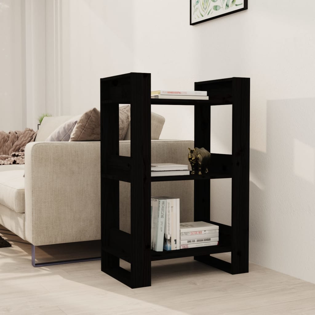 Berkfield Book Cabinet/Room Divider Black 60x35x91 cm Solid Wood Pine