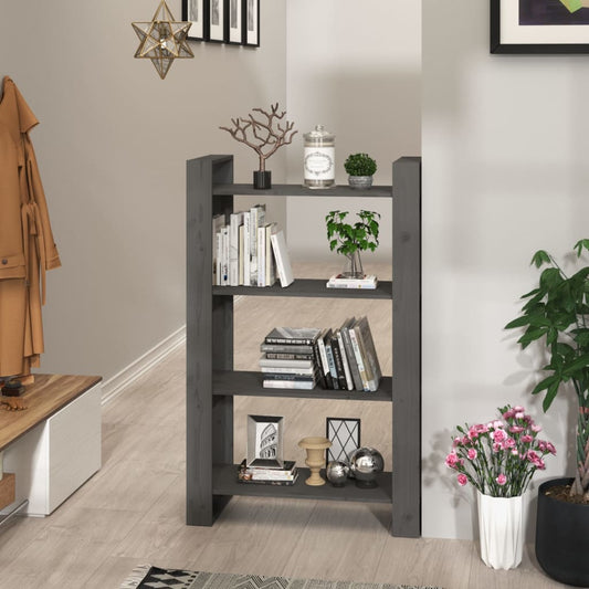 Berkfield Book Cabinet/Room Divider Grey 80x35x125 cm Solid Wood Pine
