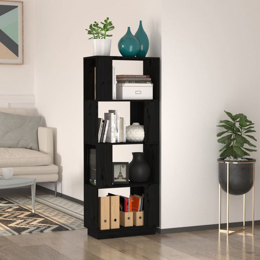 Berkfield Book Cabinet/Room Divider Black 51x25x132 cm Solid Wood Pine
