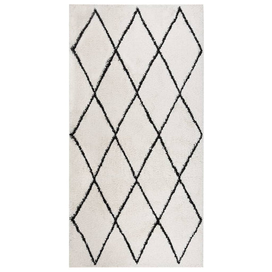 Berkfield Shaggy Rug High Pile Black and Cream 80x150 cm