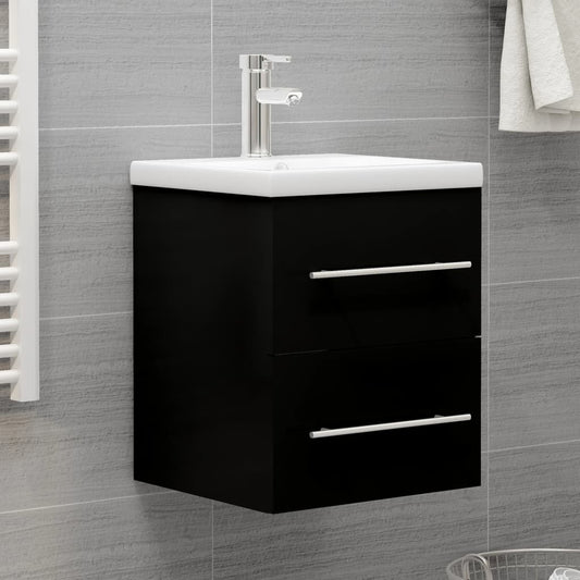 Berkfield Sink Cabinet with Built-in Basin Black Engineered Wood
