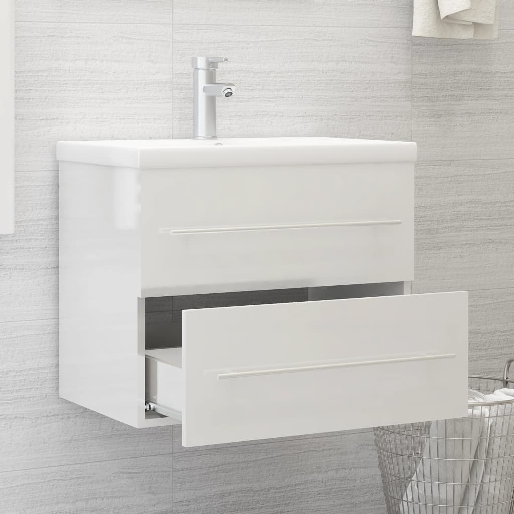 Berkfield Sink Cabinet with Built-in Basin High Gloss White Engineered Wood