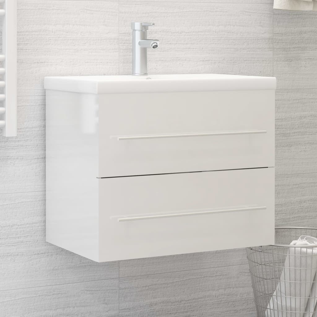 Berkfield Sink Cabinet with Built-in Basin High Gloss White Engineered Wood