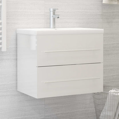 Berkfield Sink Cabinet with Built-in Basin High Gloss White Engineered Wood