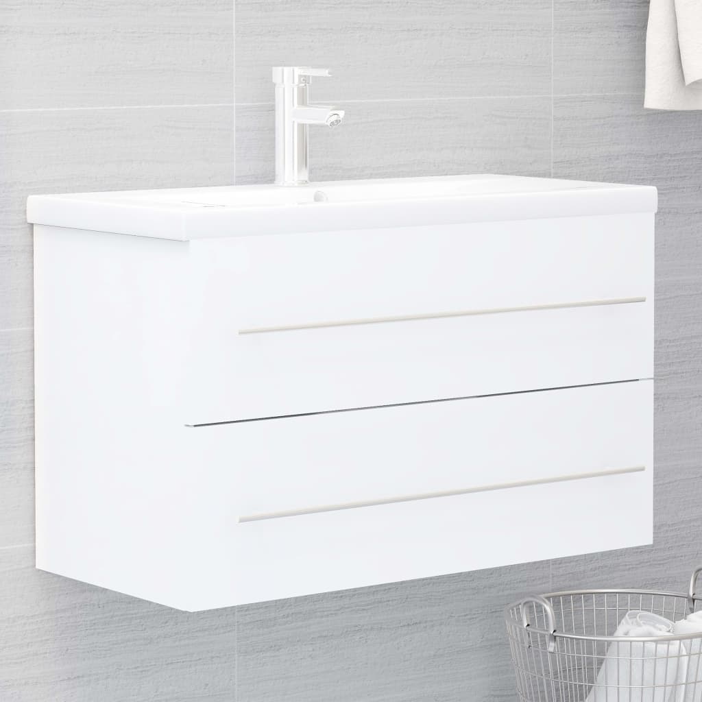 Berkfield Sink Cabinet with Built-in Basin White Engineered Wood