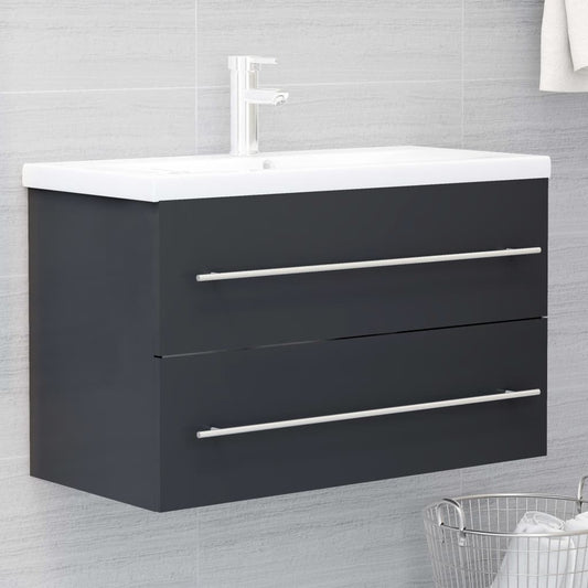 Berkfield Sink Cabinet with Built-in Basin Grey Engineered Wood