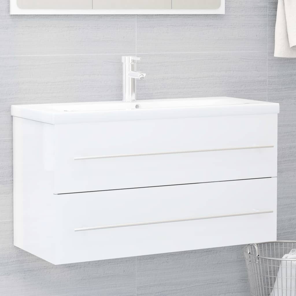 Berkfield Sink Cabinet with Built-in Basin White Engineered Wood