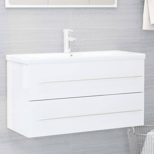 Berkfield Sink Cabinet with Built-in Basin White Engineered Wood