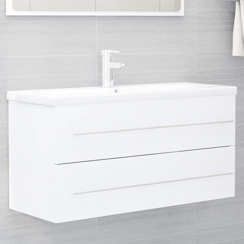 Berkfield Sink Cabinet with Built-in Basin White Engineered Wood