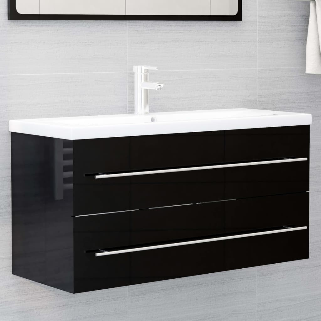 Berkfield Sink Cabinet with Built-in Basin High Gloss Black Engineered Wood