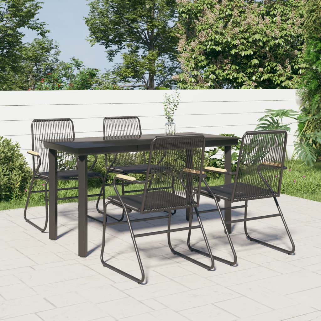 Berkfield 5 Piece Garden Dining Set Black PVC Rattan