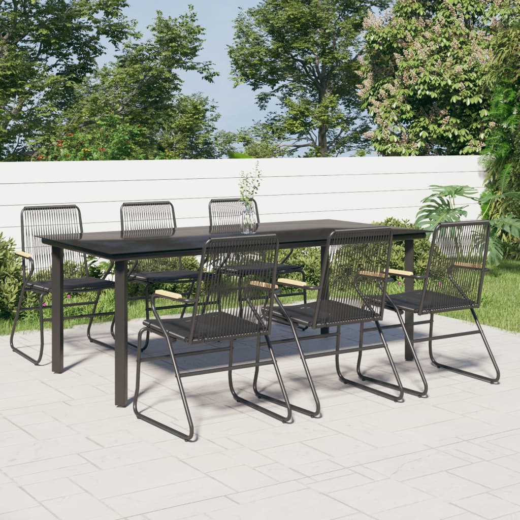Berkfield 7 Piece Garden Dining Set Black PVC Rattan