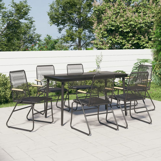 Berkfield 7 Piece Garden Dining Set Black PVC Rattan
