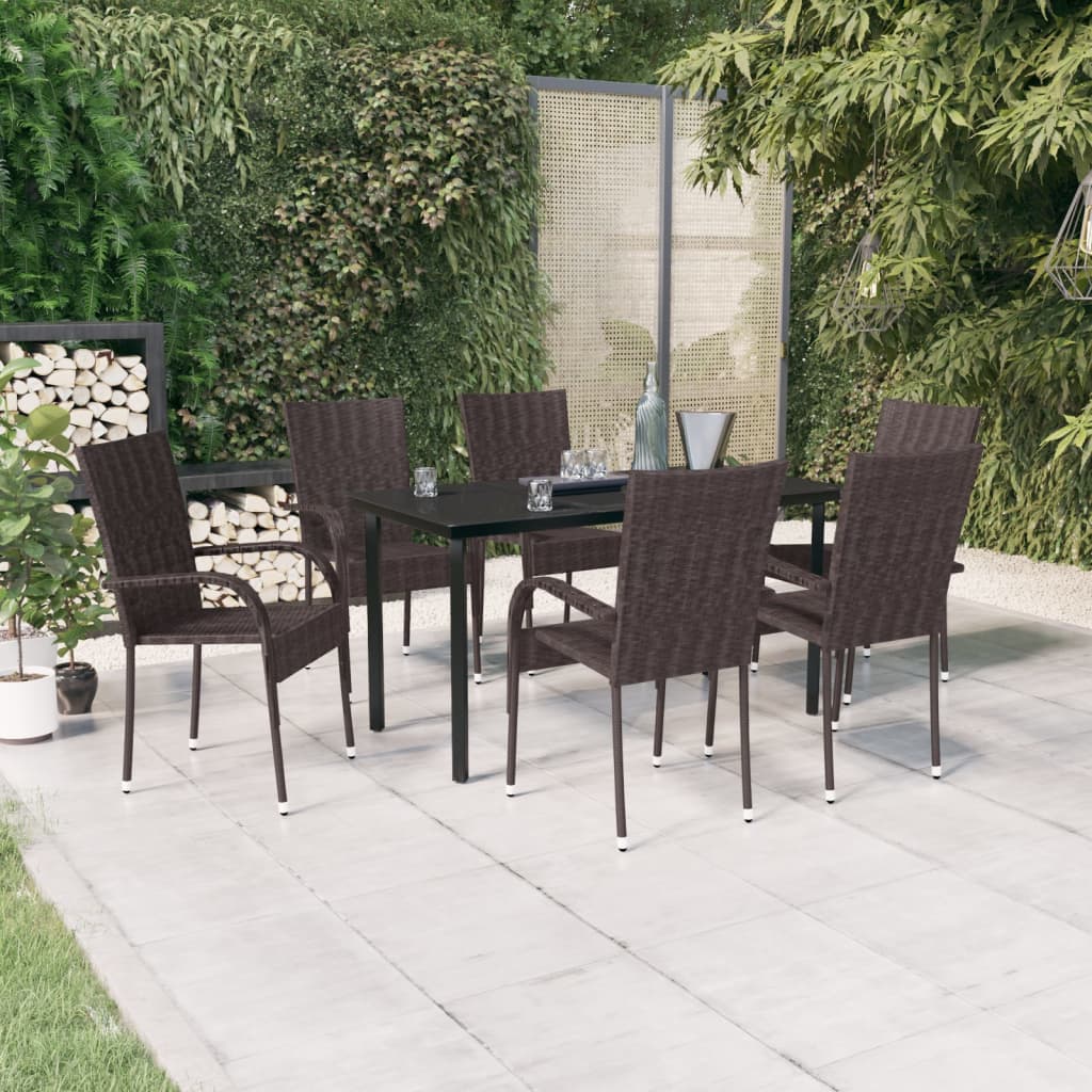 Berkfield 7 Piece Outdoor Dining Set Brown and Black