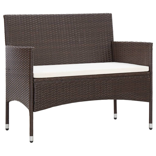Berkfield Garden Bench with Cushion Poly Rattan Brown
