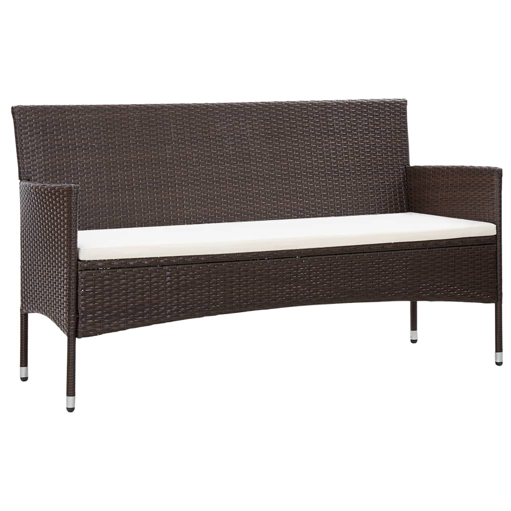 Berkfield 3-Seater Garden Sofa with Cushions Brown Poly Rattan