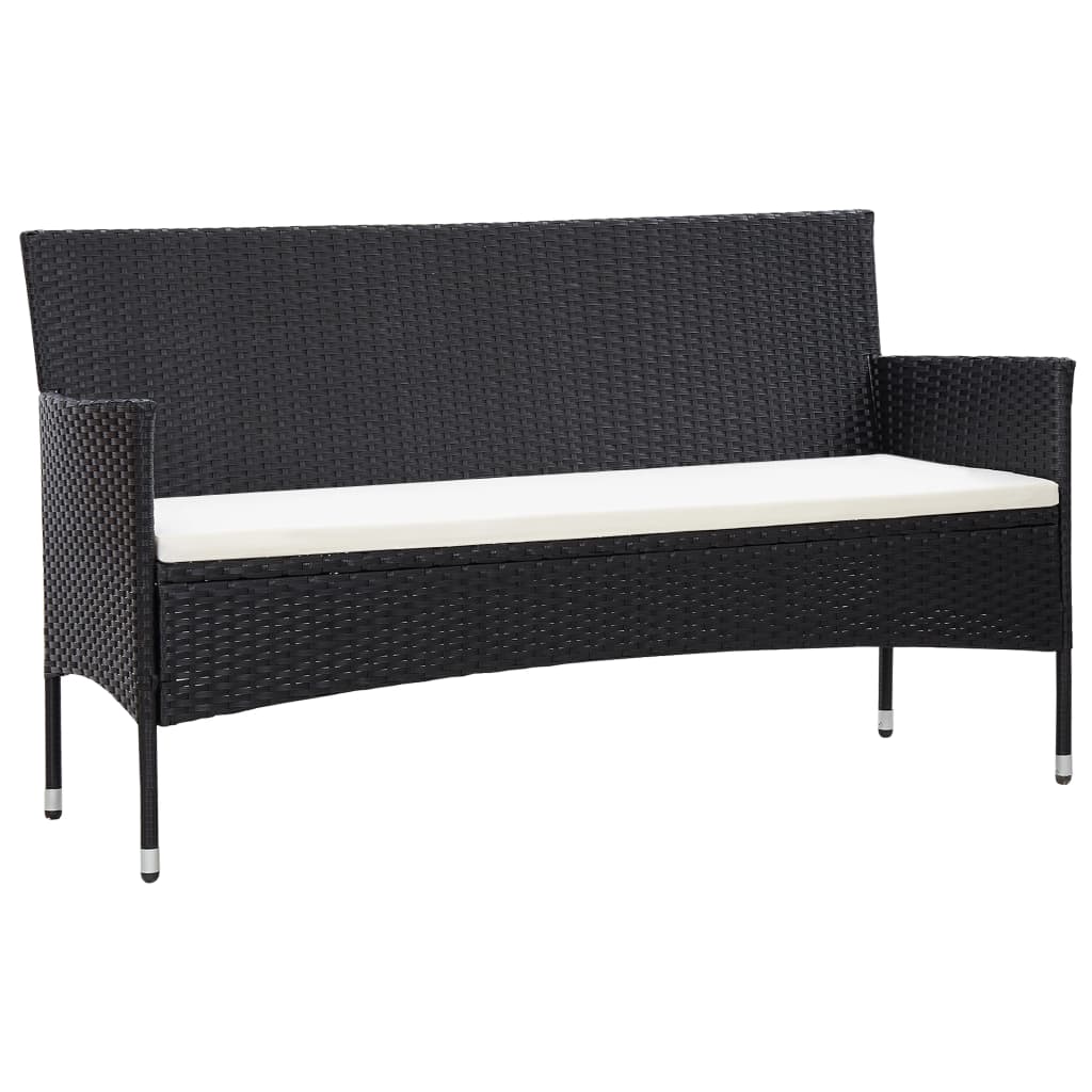 Berkfield 3-Seater Garden Sofa with Cushions Black Poly Rattan