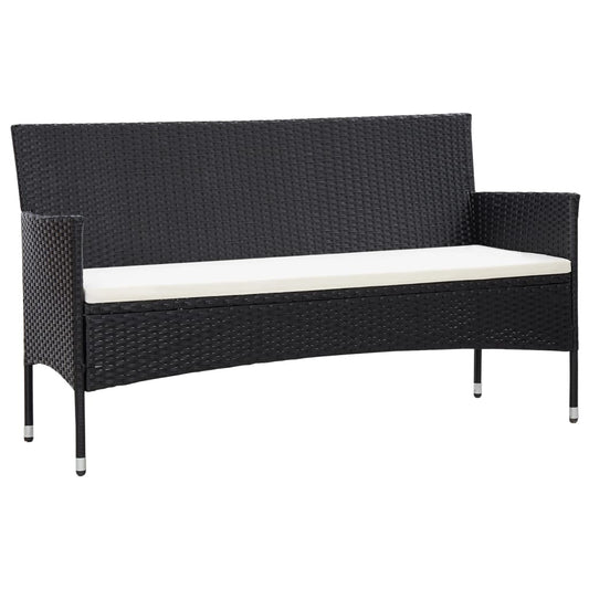 Berkfield 3-Seater Garden Sofa with Cushions Black Poly Rattan