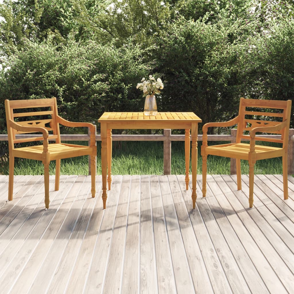 Berkfield 3 Piece Garden Dining Set Solid Wood Teak