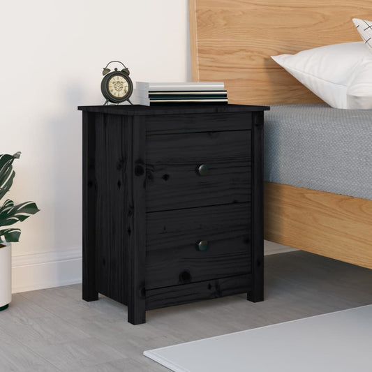 Berkfield Bedside Cabinet Black 50x35x61.5 cm Solid Wood Pine