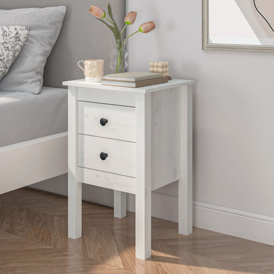 Berkfield Bedside Cabinet White 40x35x61.5 cm Solid Wood Pine
