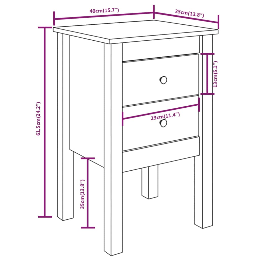 Berkfield Bedside Cabinet Grey 40x35x61.5 cm Solid Wood Pine