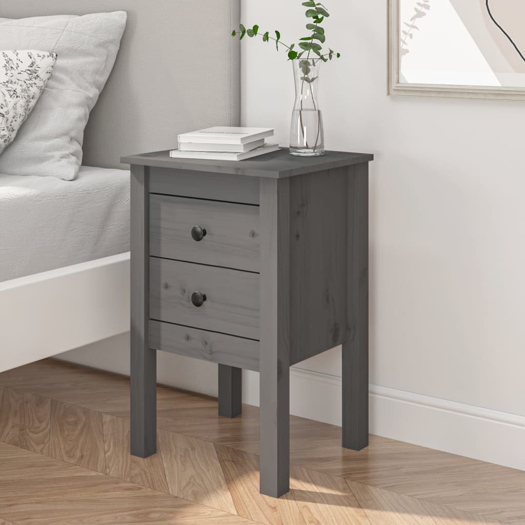 Berkfield Bedside Cabinet Grey 40x35x61.5 cm Solid Wood Pine