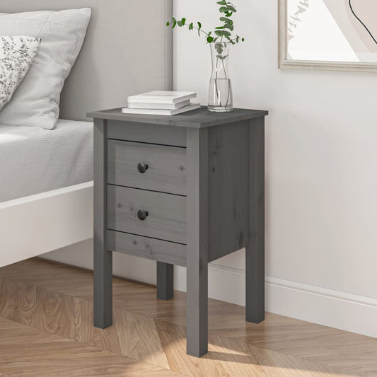 Berkfield Bedside Cabinet Grey 40x35x61.5 cm Solid Wood Pine