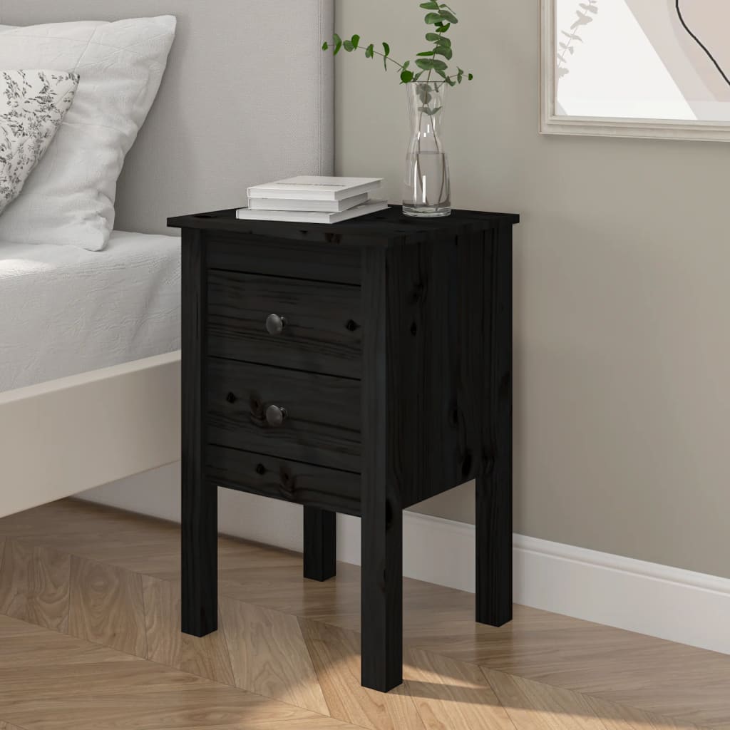 Berkfield Bedside Cabinet Black 40x35x61.5 cm Solid Wood Pine